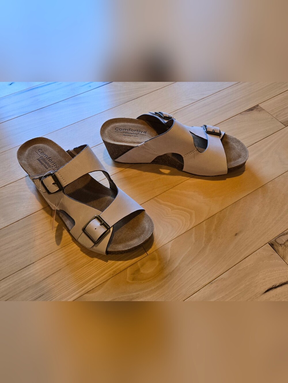 Comfortiva Women's Tan Wedge Sandals with Buckles
